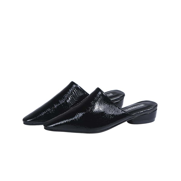 

Minimalist Patent Flat Mules, Black