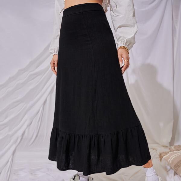 

Ruffle Hem Solid Skirt, Black