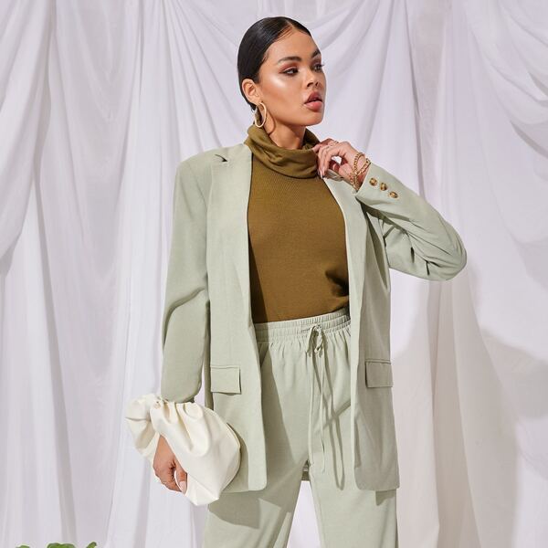 

Notched Collar Single Button Blazer, Pastel mint green