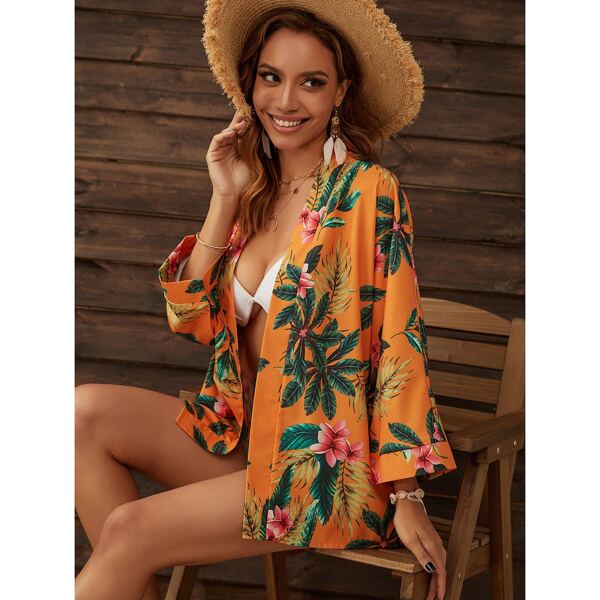 

Floral Print Open Front Kimono, Multicolor