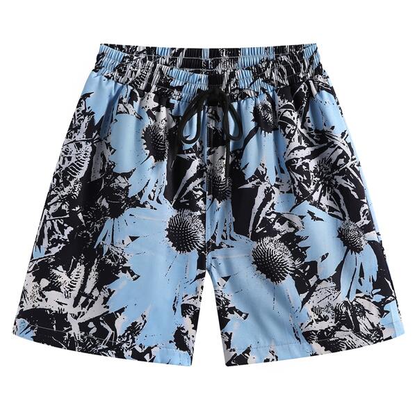 

Men Graphic Drawstring Swim Trunks, Multicolor