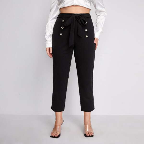 

Plus Double Breasted Belted Pants, Black