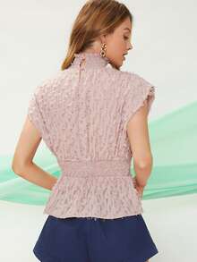 SHEIN Mock Neck Shirred Fuzzy Top - Dusty Pink - View 2