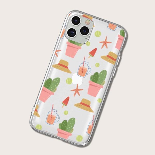 

Cactus & Straw Hat Print Clear iPhone Case, Multicolor