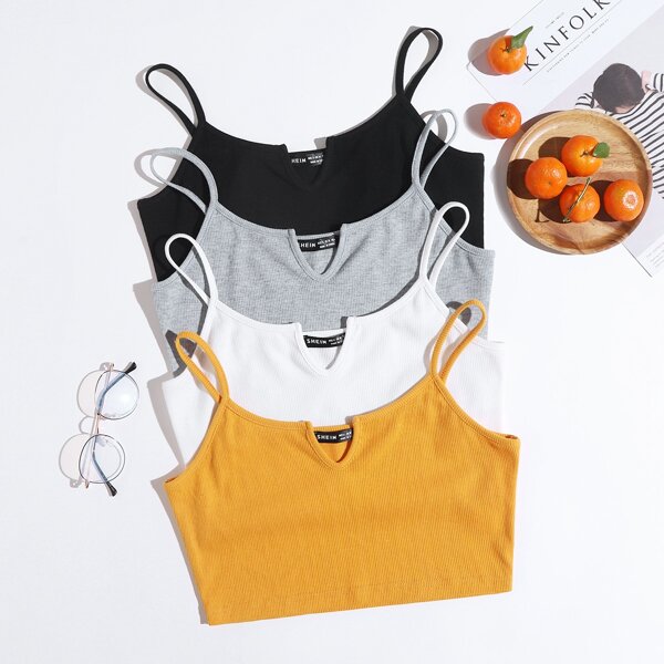 

4pcs Notched Neck Crop Cami Top, Multicolor