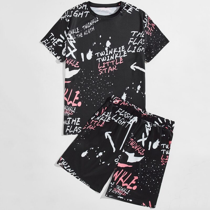 

Guys Letter Graphic Tee & Shorts, Black