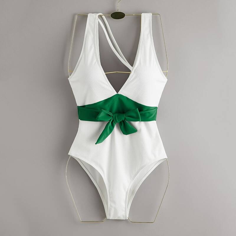 

Colorblock Bow One Piece Swimsuit, Multicolor