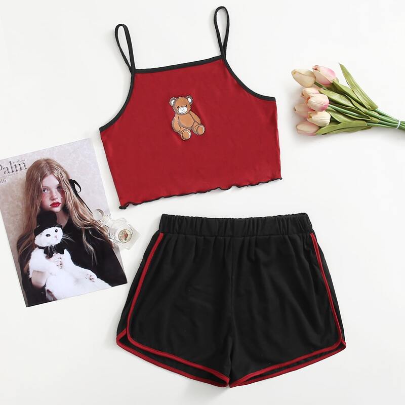 

Cartoon Bear Print PJ Set, Multicolor