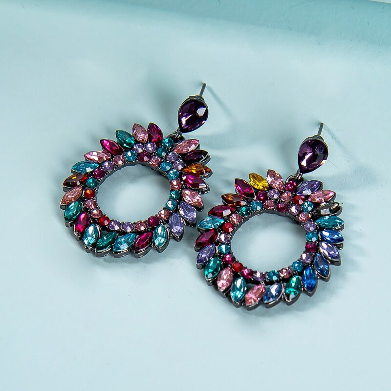 

Rhinestone Round Drop Earrings, Multicolor