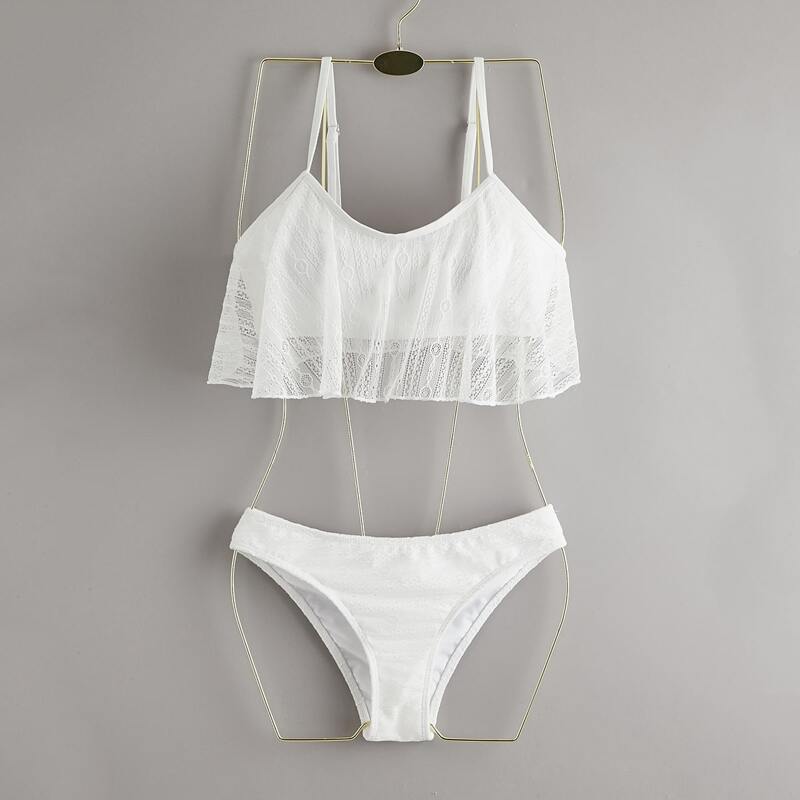 

Lace Ruffle Bikini Swimsuit, White
