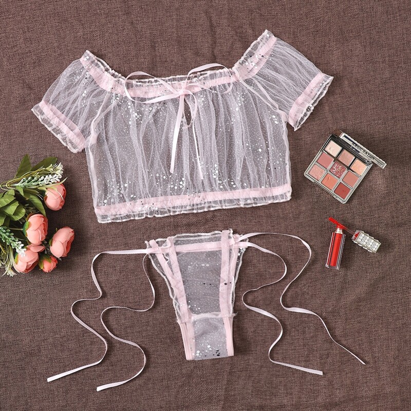 

Mesh Sheer Lingerie Set, Baby pink
