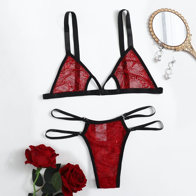 

Lace Cut-out Lingerie Set, Burgundy