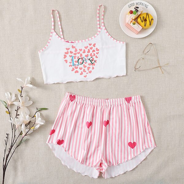

Heart Print Cami Pajama Set, Multicolor
