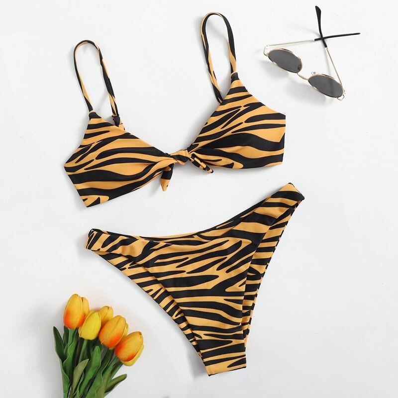 

Tiger Stripe Knot Bikini Swimsuit, Multicolor