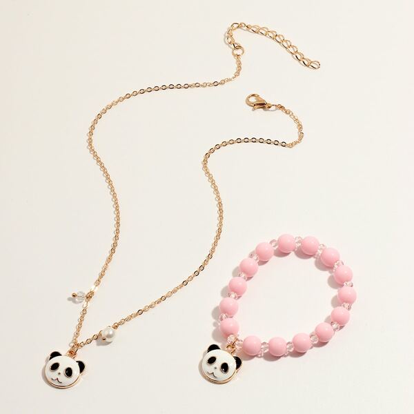 

1pc Girls Cartoon Pendant Necklace & 1pc Bracelet, Multicolor