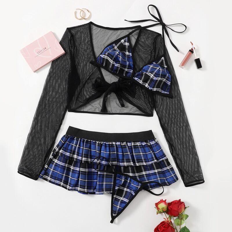 

4pack Tartan School Girl Costume, Multicolor