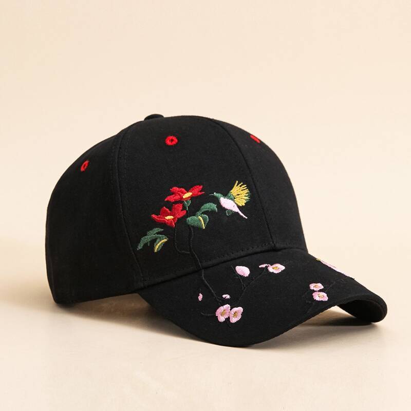 

Guys Floral Embroidery Baseball Cap, Black