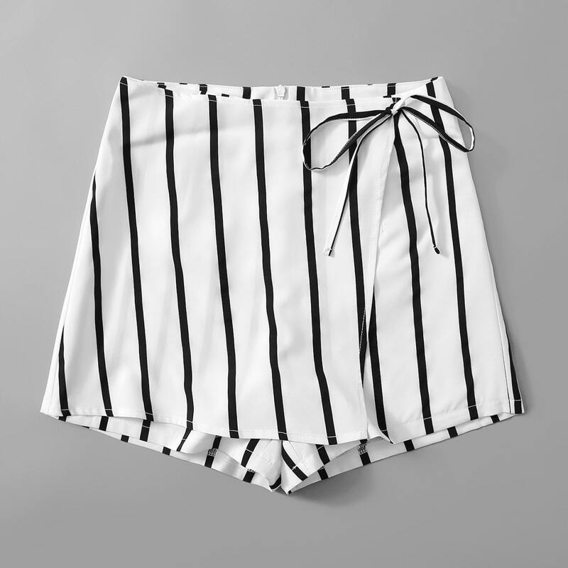 

Striped Wrap Skort, Black and white