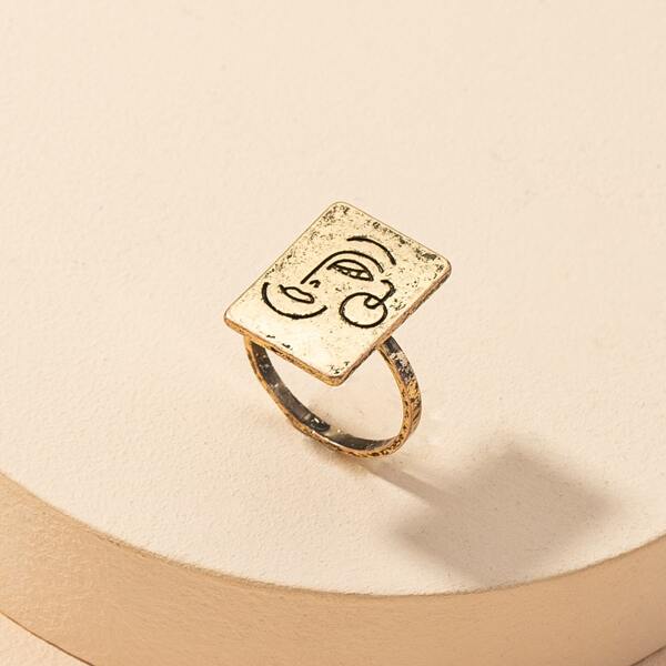 

Figure Engraved Geo Decor Ring, Bronze
