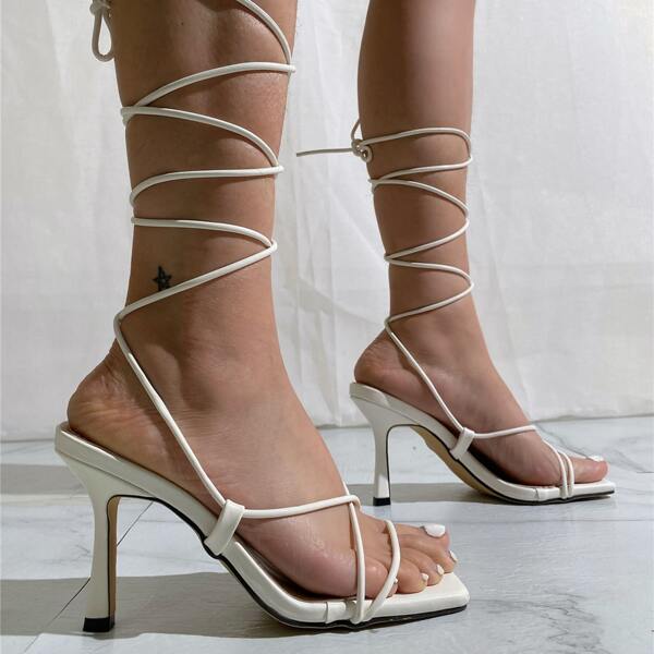 

Tie Leg Thin Strap Sandals, White