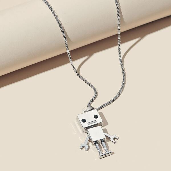 

Men Robot Charm Necklace, Silver