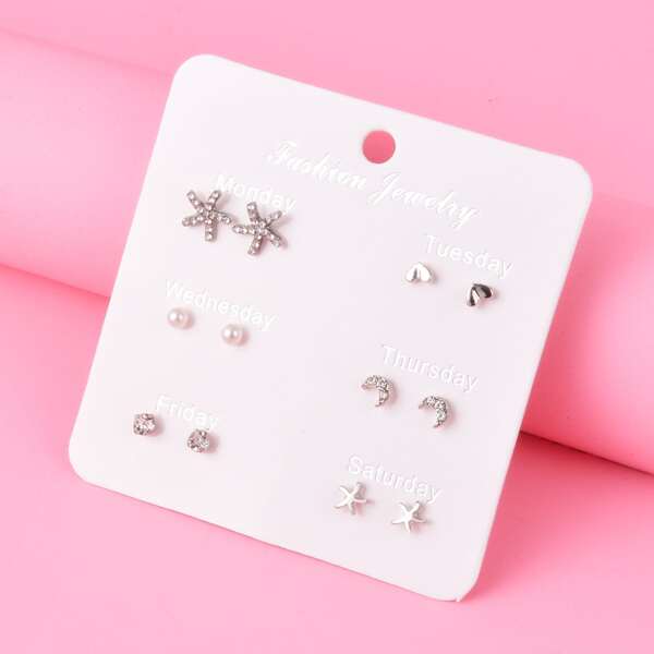 

6pairs Girls Stud Earrings, Multicolor