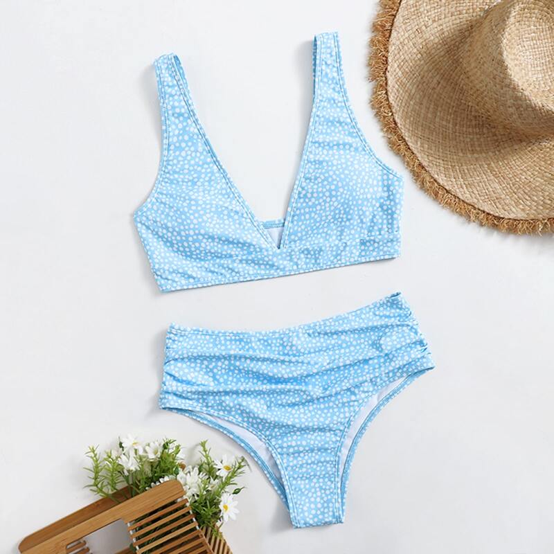

Spot Pattern High Waist Bikini Swimsuit, Mint blue