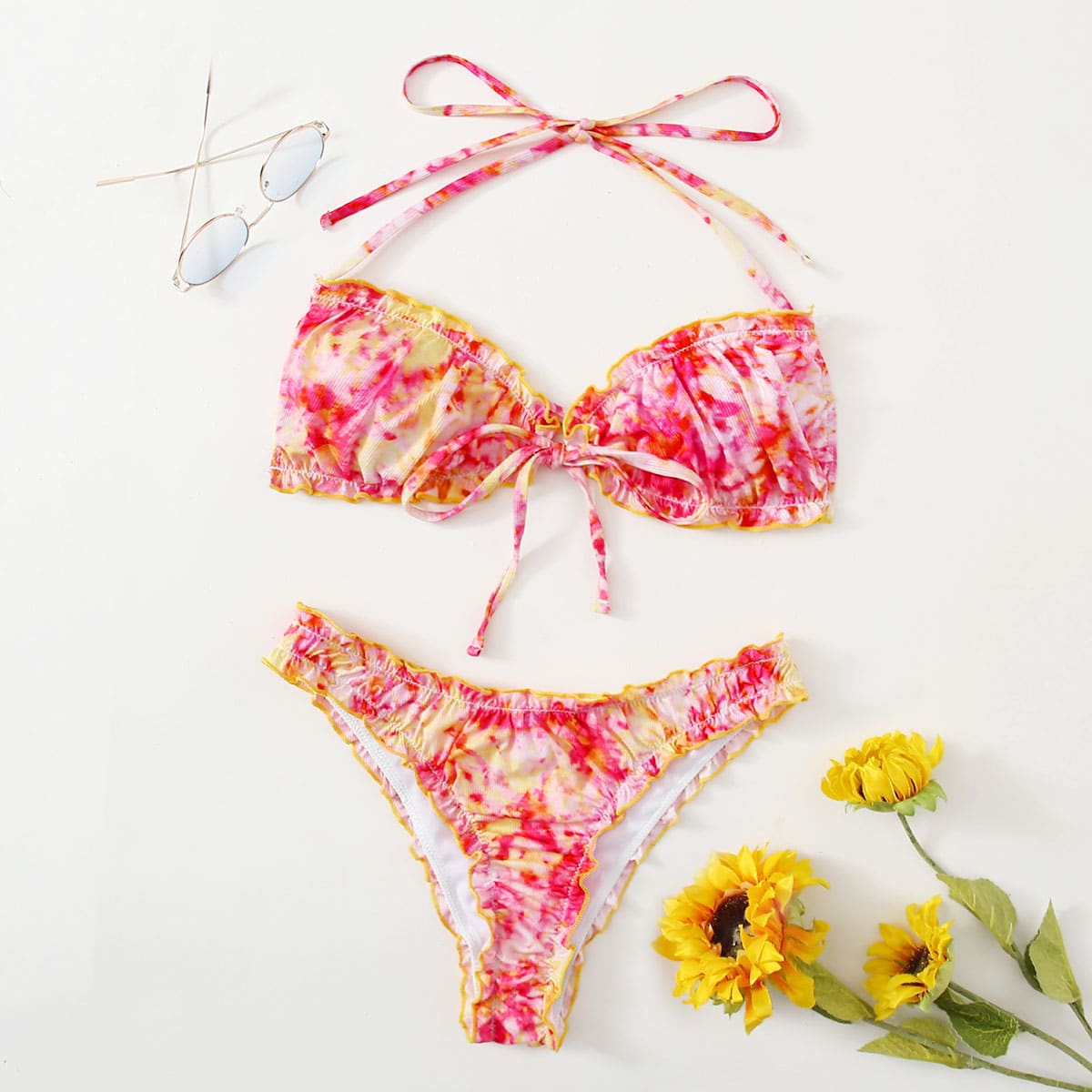 

Tie Dye Frill Bikini Swimsuit, Multicolor