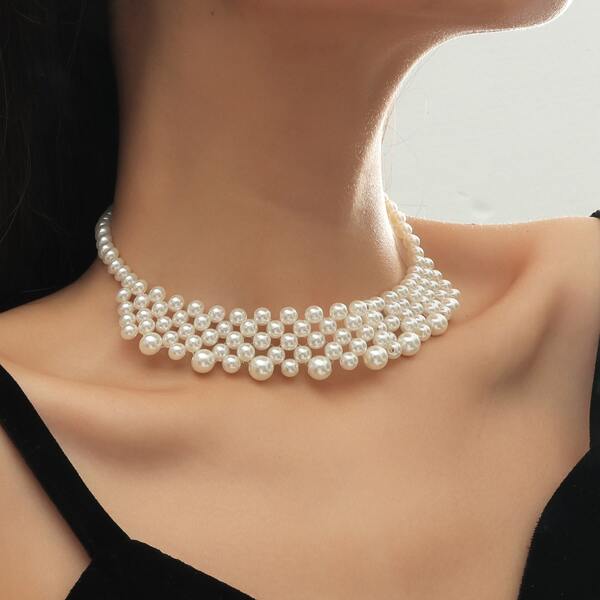 

Faux Pearl Beaded Necklace, White