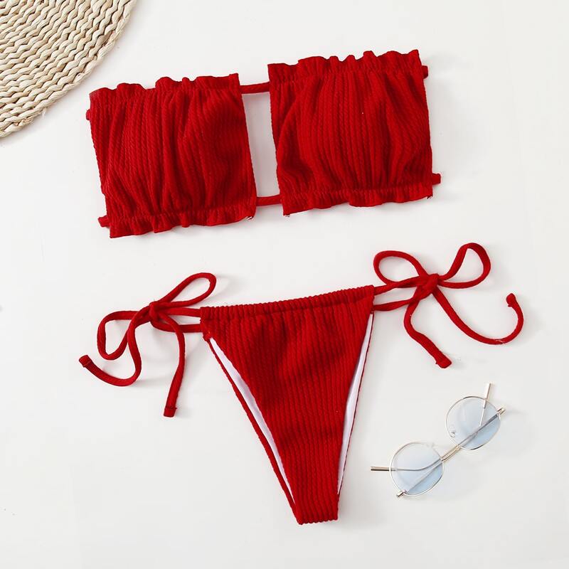 

Ruched Bust Bandeau Bikini Swimsuit, Red