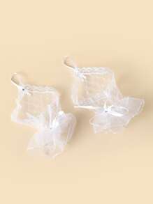 1Pair Classic Bow Decor Lace Gloves Premium Quality Valentine's Day Valentines Autumn Accessories - White - View 3