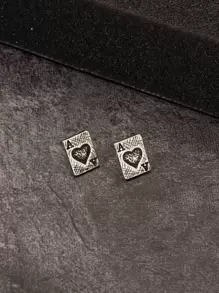 時尚流行男士撲克牌設計耳環合金，適合珠寶禮物和時尚外觀 - 復古銀色 - 查看 2