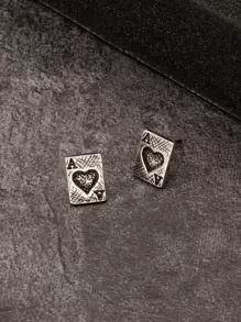 時尚流行男士撲克牌設計耳環合金，適合珠寶禮物和時尚外觀 - 復古銀色 - 查看 3