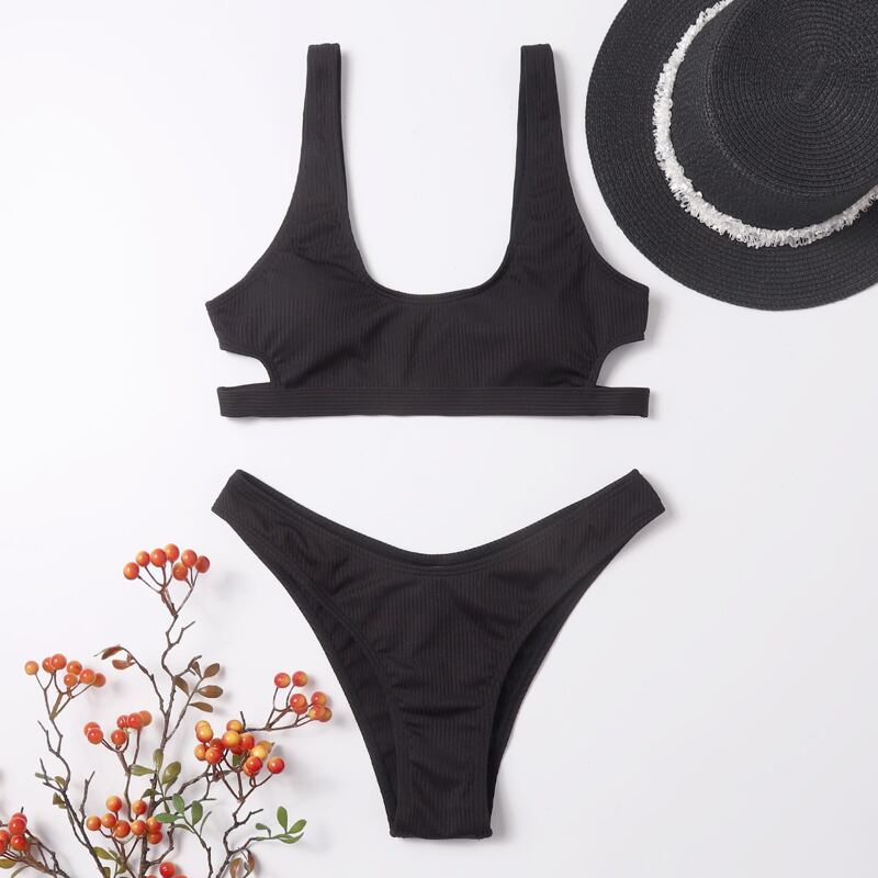 

Cut-out High Leg Bikini Swimsuit, Black