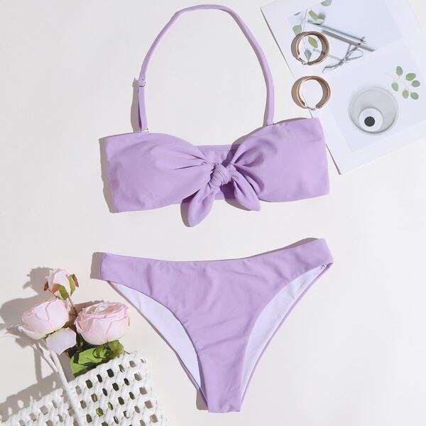 

Бикини-халтер с узлом, Сиреневый фиолетовый
