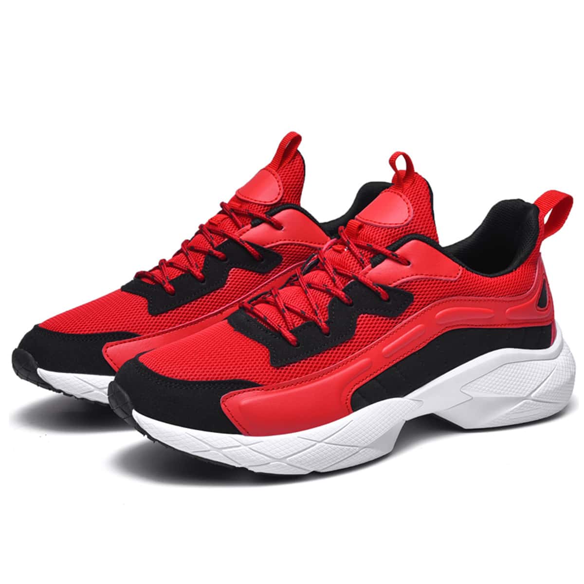 Guys Colorblock Lace-up Mesh Chunky Sneakers, Red