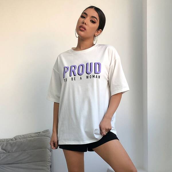 

Slogan Graphic Drop Shoulder Longline Tee, White