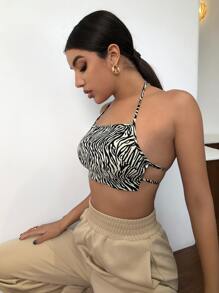 SHEIN SXY 斑馬紋條紋露背繞頸上衣 - 彩色 - 查看 1