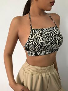 SHEIN SXY 斑馬紋條紋露背繞頸上衣 - 彩色 - 查看 4