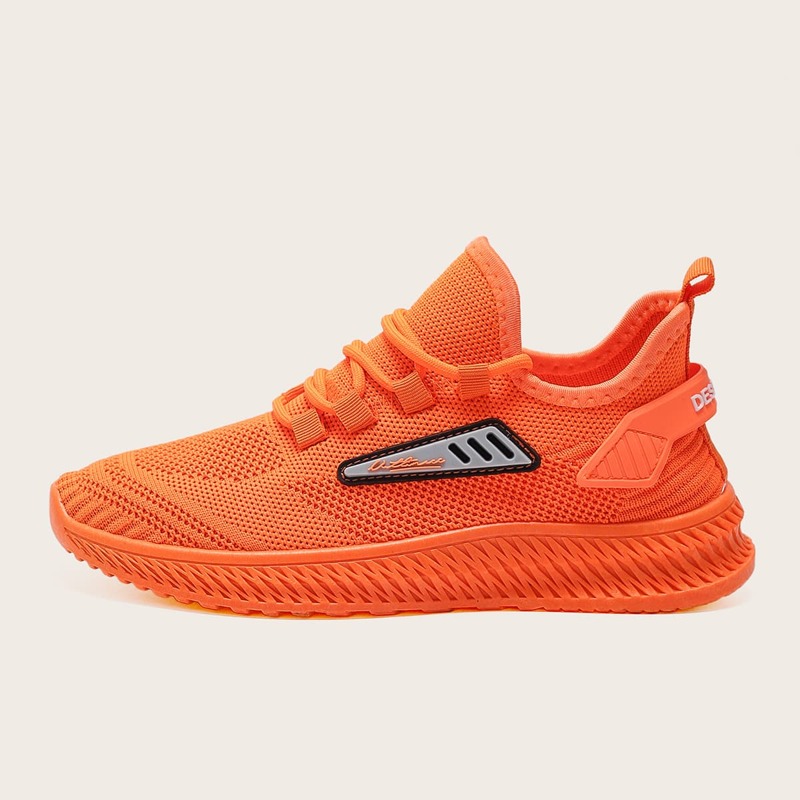 

Lace-up Decor Knit Sneakers, Orange