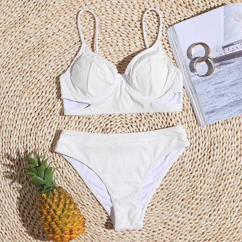 Underwire Cut-out Bikini Swimsuit, White