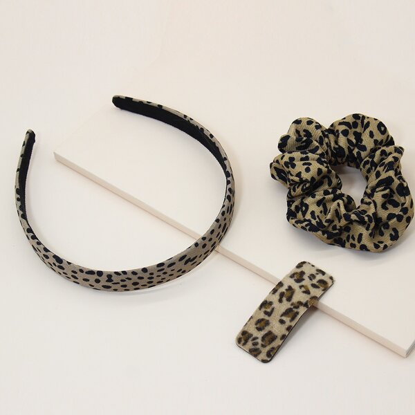 

3pcs Toddler Girls Leopard Pattern Hair Accessory, Multicolor