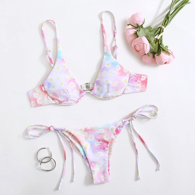 

Daisy Floral Underwire Bikini Swimsuit, Pink