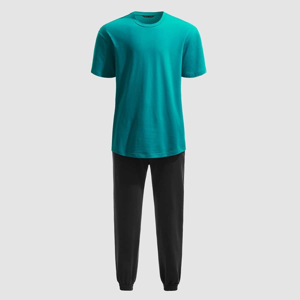 

Men Short Sleeve Top & Drawstring Waist Joggers Set, Multicolor
