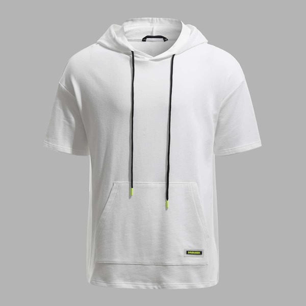 

Men Drop Shoulder Patched Detail Drawstring Hooded Top, White