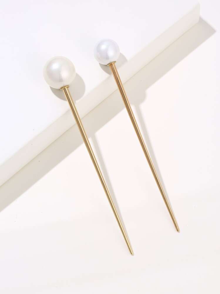 2pcs Faux Pearl Decor Hairpin - Gold - View 1