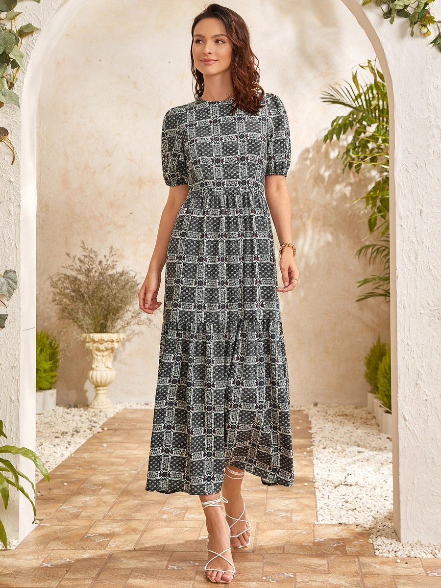 Vestido línea A con estampado - Multicolor - Ver 1