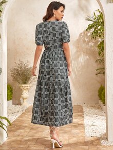 Vestido línea A con estampado - Multicolor - Ver 2