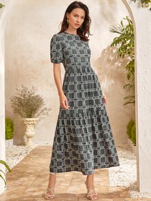 Vestido línea A con estampado - Multicolor - Ver 3