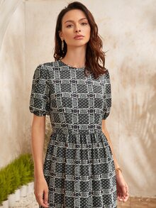 Vestido línea A con estampado - Multicolor - Ver 4